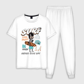 Мужская пижама хлопок с принтом Cool Dude в Петрозаводске, 100% хлопок | брюки и футболка прямого кроя, без карманов, на брюках мягкая резинка на поясе и по низу штанин
 | ocean | surf | зебра | отпуск
