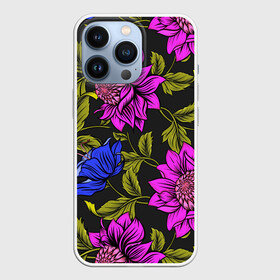 Чехол для iPhone 13 Pro с принтом Цветочный Паттерн в Петрозаводске,  |  | blue | flower | flowers | green | nature | pattern | purple | spring | summer | весна | ветви | ветки | заросли | зеленый | лаза | лето | листва | листья | орнамент | паттерн | природа | синий | узор | фауна | фиолетовый | флора | цветок