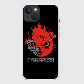 Чехол для iPhone 13 с принтом СYBERPURR в Петрозаводске,  |  | 2077 | animal | cat | cyber | cyberpunk | fire | flame | future | neon | purr | technology | будущее | демон | животное | кибер | кот | кошка | микросхема | мур | мурлыкать | нейроны | неон | огонь | очки | свечение | технологии | шлем