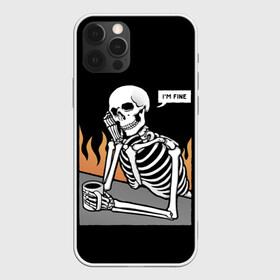 Чехол для iPhone 12 Pro Max с принтом Я В Порядке в Петрозаводске, Силикон |  | Тематика изображения на принте: bones | fine | fire | flame | im | skeleton | skull | апатия | в | депрессия | кости | кружка | настроение | огонь | пламя | пожар | порядке | прострация | скелет | череп | эмоции | я