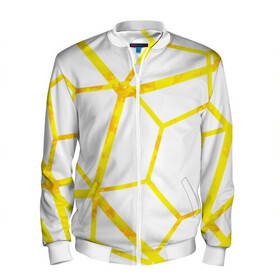 Мужской бомбер 3D с принтом Hexagon в Петрозаводске, 100% полиэстер | застегивается на молнию, по бокам два кармана без застежек, по низу бомбера и на воротнике - эластичная резинка | hexagon | high tech | lines | sun | yellow | линии | многоугольник | насыщенный желтый | паутина | солнце | хай тек | шестиугольник | яркий