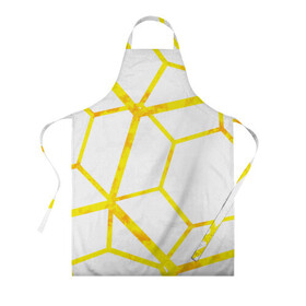 Фартук 3D с принтом Hexagon в Петрозаводске, 100% полиэстер | общий размер — 65 х 85 см, ширина нагрудника — 26 см, горловина — 53 см, длина завязок — 54 см, общий обхват в поясе — 173 см. Принт на завязках и на горловине наносится с двух сторон, на основной части фартука — только с внешней стороны | hexagon | high tech | lines | sun | yellow | линии | многоугольник | насыщенный желтый | паутина | солнце | хай тек | шестиугольник | яркий