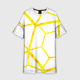 Детское платье 3D с принтом Hexagon в Петрозаводске, 100% полиэстер | прямой силуэт, чуть расширенный к низу. Круглая горловина, на рукавах — воланы | hexagon | high tech | lines | sun | yellow | линии | многоугольник | насыщенный желтый | паутина | солнце | хай тек | шестиугольник | яркий
