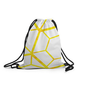 Рюкзак-мешок 3D с принтом Hexagon в Петрозаводске, 100% полиэстер | плотность ткани — 200 г/м2, размер — 35 х 45 см; лямки — толстые шнурки, застежка на шнуровке, без карманов и подкладки | hexagon | high tech | lines | sun | yellow | линии | многоугольник | насыщенный желтый | паутина | солнце | хай тек | шестиугольник | яркий