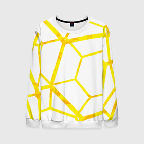 Мужской свитшот 3D с принтом Hexagon в Петрозаводске, 100% полиэстер с мягким внутренним слоем | круглый вырез горловины, мягкая резинка на манжетах и поясе, свободная посадка по фигуре | hexagon | high tech | lines | sun | yellow | линии | многоугольник | насыщенный желтый | паутина | солнце | хай тек | шестиугольник | яркий