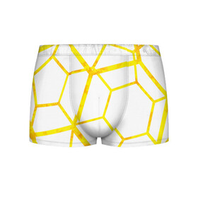 Мужские трусы 3D с принтом Hexagon в Петрозаводске, 50% хлопок, 50% полиэстер | классическая посадка, на поясе мягкая тканевая резинка | hexagon | high tech | lines | sun | yellow | линии | многоугольник | насыщенный желтый | паутина | солнце | хай тек | шестиугольник | яркий