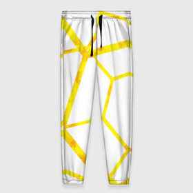 Женские брюки 3D с принтом Hexagon в Петрозаводске, полиэстер 100% | прямой крой, два кармана без застежек по бокам, с мягкой трикотажной резинкой на поясе и по низу штанин. В поясе для дополнительного комфорта — широкие завязки | hexagon | high tech | lines | sun | yellow | линии | многоугольник | насыщенный желтый | паутина | солнце | хай тек | шестиугольник | яркий