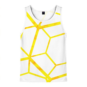 Мужская майка 3D с принтом Hexagon в Петрозаводске, 100% полиэстер | круглая горловина, приталенный силуэт, длина до линии бедра. Пройма и горловина окантованы тонкой бейкой | hexagon | high tech | lines | sun | yellow | линии | многоугольник | насыщенный желтый | паутина | солнце | хай тек | шестиугольник | яркий
