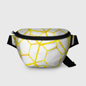 Поясная сумка 3D с принтом Hexagon в Петрозаводске, 100% полиэстер | плотная ткань, ремень с регулируемой длиной, внутри несколько карманов для мелочей, основное отделение и карман с обратной стороны сумки застегиваются на молнию | hexagon | high tech | lines | sun | yellow | линии | многоугольник | насыщенный желтый | паутина | солнце | хай тек | шестиугольник | яркий