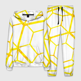 Мужской костюм 3D с принтом Hexagon в Петрозаводске, 100% полиэстер | Манжеты и пояс оформлены тканевой резинкой, двухслойный капюшон со шнурком для регулировки, карманы спереди | hexagon | high tech | lines | sun | yellow | линии | многоугольник | насыщенный желтый | паутина | солнце | хай тек | шестиугольник | яркий