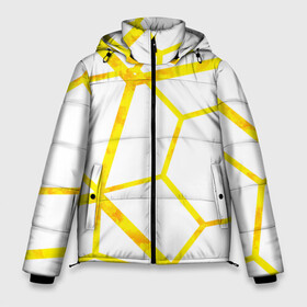 Мужская зимняя куртка 3D с принтом Hexagon в Петрозаводске, верх — 100% полиэстер; подкладка — 100% полиэстер; утеплитель — 100% полиэстер | длина ниже бедра, свободный силуэт Оверсайз. Есть воротник-стойка, отстегивающийся капюшон и ветрозащитная планка. 

Боковые карманы с листочкой на кнопках и внутренний карман на молнии. | hexagon | high tech | lines | sun | yellow | линии | многоугольник | насыщенный желтый | паутина | солнце | хай тек | шестиугольник | яркий