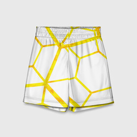 Детские спортивные шорты 3D с принтом Hexagon в Петрозаводске,  100% полиэстер
 | пояс оформлен широкой мягкой резинкой, ткань тянется
 | hexagon | high tech | lines | sun | yellow | линии | многоугольник | насыщенный желтый | паутина | солнце | хай тек | шестиугольник | яркий
