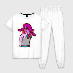 Женская пижама хлопок с принтом Щупальца в ведре в Петрозаводске, 100% хлопок | брюки и футболка прямого кроя, без карманов, на брюках мягкая резинка на поясе и по низу штанин | octopus | ведро | краски | осьминог | щупальца