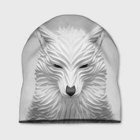 Шапка 3D с принтом БЕЛЫЙ ВОЛК в Петрозаводске, 100% полиэстер | универсальный размер, печать по всей поверхности изделия | abstraction | animal | art | beast | white | wolf | абстракция | арт | белый | бумага | взгляд | волк | зверь | хищник