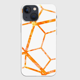 Чехол для iPhone 13 mini с принтом Hexagon в Петрозаводске,  |  | hexagon | high tech | lines | orange | линии | многоугольник | огонь | оранжевый | паутина | пламя | хай тек | шестиугольник | яркий