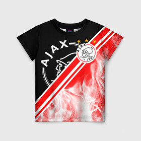 Детская футболка 3D с принтом FC AJAX AMSTERDAM / ФК АЯКС в Петрозаводске, 100% гипоаллергенный полиэфир | прямой крой, круглый вырез горловины, длина до линии бедер, чуть спущенное плечо, ткань немного тянется | Тематика изображения на принте: ajax amsterdam | fifa | football | football club. | sport | uefa | английская премьер лига | аякс амстердам | лига финал | матч | спорт | уефа | финал | фифа | футбол | футбольный клуб