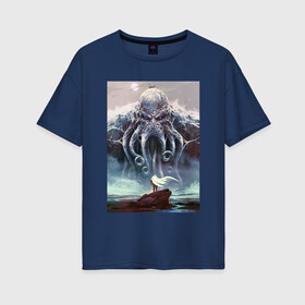 Женская футболка хлопок Oversize с принтом Cthulhu в Петрозаводске, 100% хлопок | свободный крой, круглый ворот, спущенный рукав, длина до линии бедер
 | cthulhu | викинги | гиганты | ктулху | мифология | морские чудовища | скандинавия | скандинавская