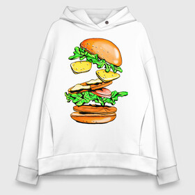 Женское худи Oversize хлопок с принтом King Burger в Петрозаводске, френч-терри — 70% хлопок, 30% полиэстер. Мягкий теплый начес внутри —100% хлопок | боковые карманы, эластичные манжеты и нижняя кромка, капюшон на магнитной кнопке | burger | burger king | king | бургер | гамбургер