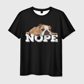 Мужская футболка 3D с принтом Ленивый Бульдог в Петрозаводске, 100% полиэфир | прямой крой, круглый вырез горловины, длина до линии бедер | animals | bulldog | dog | english | lazy | meme | memes | nope | английский | бульдог | дог | животные | ленивый | мем | нет | пес | собака