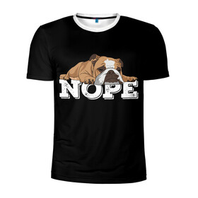 Мужская футболка 3D спортивная с принтом Ленивый Бульдог в Петрозаводске, 100% полиэстер с улучшенными характеристиками | приталенный силуэт, круглая горловина, широкие плечи, сужается к линии бедра | animals | bulldog | dog | english | lazy | meme | memes | nope | английский | бульдог | дог | животные | ленивый | мем | нет | пес | собака