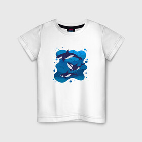 Детская футболка хлопок с принтом Косатки в Петрозаводске, 100% хлопок | круглый вырез горловины, полуприлегающий силуэт, длина до линии бедер | whale | кит | киты | косатка | косатки | море
