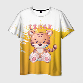 Мужская футболка 3D с принтом Tiger в Петрозаводске, 100% полиэфир | прямой крой, круглый вырез горловины, длина до линии бедер | арт | графика | животные | звери | игрушка | мультяшка | тигр