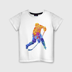 Детская футболка хлопок с принтом Хоккеист в Петрозаводске, 100% хлопок | круглый вырез горловины, полуприлегающий силуэт, длина до линии бедер | art | hockey | hockey stick | player | skates | sport | арт | игрок | клюшка | коньки | спорт | хоккеист | хоккей