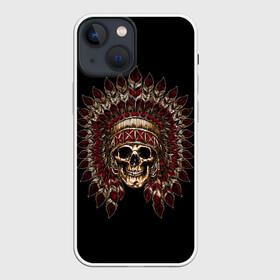 Чехол для iPhone 13 mini с принтом Череп Индейца в Петрозаводске,  |  | skulls | xo | букет | градиент | животные | индеец | кости | мозги | паттерн | перья | полосы | природа | розы | скелет | текстура | узор | хо | цветы | черепа | черный | яркий