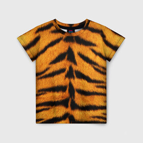 Детская футболка 3D с принтом Шкура Тигра в Петрозаводске, 100% гипоаллергенный полиэфир | прямой крой, круглый вырез горловины, длина до линии бедер, чуть спущенное плечо, ткань немного тянется | Тематика изображения на принте: skin | tiger | wool | тигр