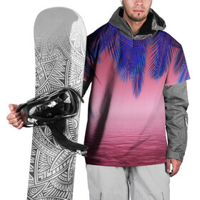 Накидка на куртку 3D с принтом Неоновые Тропики в Петрозаводске, 100% полиэстер |  | Тематика изображения на принте: листья | море | неон | пальмы | тропики