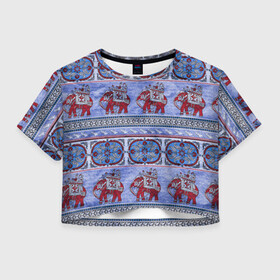 Женская футболка Crop-top 3D с принтом Индийский Орнамент в Петрозаводске, 100% полиэстер | круглая горловина, длина футболки до линии талии, рукава с отворотами | indian | ornament | индия | орнамент | слоны
