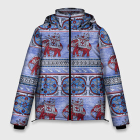 Мужская зимняя куртка 3D с принтом Индийский Орнамент в Петрозаводске, верх — 100% полиэстер; подкладка — 100% полиэстер; утеплитель — 100% полиэстер | длина ниже бедра, свободный силуэт Оверсайз. Есть воротник-стойка, отстегивающийся капюшон и ветрозащитная планка. 

Боковые карманы с листочкой на кнопках и внутренний карман на молнии. | indian | ornament | индия | орнамент | слоны