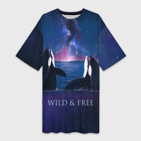 Платье-футболка 3D с принтом косатка в Петрозаводске,  |  | ocean | orca | sea | sea animal | дельфин | касатка | кит | море | океан | рисунок кита