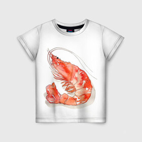 Детская футболка 3D с принтом креветка в Петрозаводске, 100% гипоаллергенный полиэфир | прямой крой, круглый вырез горловины, длина до линии бедер, чуть спущенное плечо, ткань немного тянется | Тематика изображения на принте: ocean | sea | sea animal | креветка | лобстер | море | океан | рак