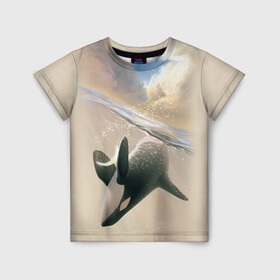 Детская футболка 3D с принтом косатка в Петрозаводске, 100% гипоаллергенный полиэфир | прямой крой, круглый вырез горловины, длина до линии бедер, чуть спущенное плечо, ткань немного тянется | ocean | orca | sea | sea animal | whale | дельфин | касатка | кит | море | океан | рисунок кита
