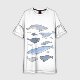 Детское платье 3D с принтом киты в Петрозаводске, 100% полиэстер | прямой силуэт, чуть расширенный к низу. Круглая горловина, на рукавах — воланы | ocean | orca | sea | sea animal | whale | графика | дельфин | иллюстрация | касатка | кит | море | океан | рисунок кита