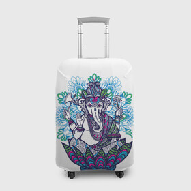 Чехол для чемодана 3D с принтом Слон будда в Петрозаводске, 86% полиэфир, 14% спандекс | двустороннее нанесение принта, прорези для ручек и колес | будда | будды | буды | медитация | мир | радужные | руки | слон | слон будды | слоны | спокойствие | топор | туристам | хипи | хобот | хоппи | цветы