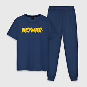 Мужская пижама хлопок с принтом Neymar Jr logo в Петрозаводске, 100% хлопок | брюки и футболка прямого кроя, без карманов, на брюках мягкая резинка на поясе и по низу штанин
 | brazil | champions | fifa | junior | neymar | neymar jr | paris saint germain | psg | uefa | бразилия | джуниор | младший | наймар | неймар | пари сен жермен | петух | псж | сборная бразилии | уефа | фифа | футбик | футбол 