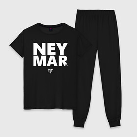 Женская пижама хлопок с принтом Neymar Jr white logo в Петрозаводске, 100% хлопок | брюки и футболка прямого кроя, без карманов, на брюках мягкая резинка на поясе и по низу штанин | brazil | champions | fifa | junior | neymar | neymar jr | paris saint germain | psg | uefa | бразилия | джуниор | младший | наймар | неймар | пари сен жермен | петух | псж | сборная бразилии | уефа | фифа | футбик | футбол 