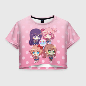 Женская футболка Crop-top 3D с принтом DOKI DOKI LITERATURE CLUB в Петрозаводске, 100% полиэстер | круглая горловина, длина футболки до линии талии, рукава с отворотами | club | doki doki | literature | monika | natsuki | novel | saeri | yuri | доки доки | клуб | литературный | моника | нацуки | роман | саёри | юри