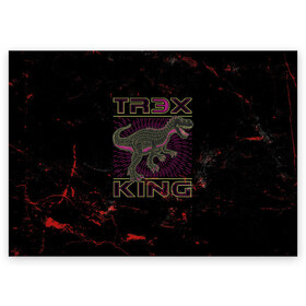Поздравительная открытка с принтом T-rex KING в Петрозаводске, 100% бумага | плотность бумаги 280 г/м2, матовая, на обратной стороне линовка и место для марки
 | Тематика изображения на принте: dino | rex | roar | t rex | дино | динозавр | динозавры