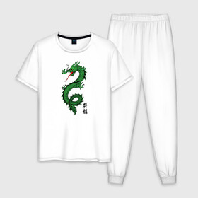 Мужская пижама хлопок с принтом Китайский дракон в Петрозаводске, 100% хлопок | брюки и футболка прямого кроя, без карманов, на брюках мягкая резинка на поясе и по низу штанин
 | dragon | иероглифы | китайский дракон | монстр | надпись на китайском | тату | татуировка | ящерица