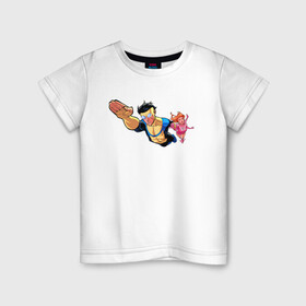 Детская футболка хлопок с принтом Неуязвимый (Invincible) в Петрозаводске, 100% хлопок | круглый вырез горловины, полуприлегающий силуэт, длина до линии бедер | damien darkblood | invincible | superman | марк грэйсон | мультсериал | неуязвимый | супергерой