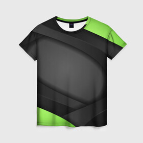 Женская футболка 3D с принтом Green Black в Петрозаводске, 100% полиэфир ( синтетическое хлопкоподобное полотно) | прямой крой, круглый вырез горловины, длина до линии бедер | Тематика изображения на принте: 3d | 3д | sport | абстракция | линии | паттерн | соты | спортивный стиль | текстуры