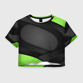 Женская футболка Crop-top 3D с принтом Green Black в Петрозаводске, 100% полиэстер | круглая горловина, длина футболки до линии талии, рукава с отворотами | Тематика изображения на принте: 3d | 3д | sport | абстракция | линии | паттерн | соты | спортивный стиль | текстуры