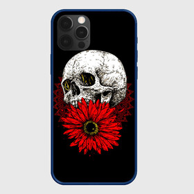 Чехол для iPhone 12 Pro с принтом Череп и Красный Цветок Skull в Петрозаводске, силикон | область печати: задняя сторона чехла, без боковых панелей | flowers | head | skulls | букет | голова | животные | кости | мозги | паттерн | полосы | природа | розы | скелет | текстура | узор | флора | хо | цветы | черепа | черный | яркий