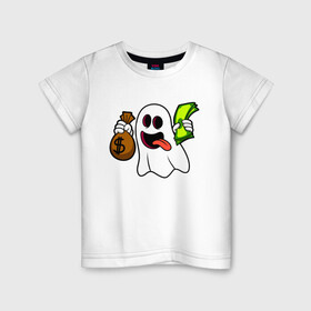 Детская футболка хлопок с принтом Призрак с деньгами в Петрозаводске, 100% хлопок | круглый вырез горловины, полуприлегающий силуэт, длина до линии бедер | ghost | money | деньги | доллар | призрак