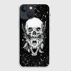 Чехол для iPhone 13 mini с принтом Череп Зверь и Брызги в Петрозаводске,  |  | beast | flowers | head | skulls | vampire | брызги | букет | вампир | голова | животные | зверь | зубы | кости | краска | листья | мозги | паттерн | полосы | природа | скелет | текстура | точки | узор | флора | хо | цветы | чб