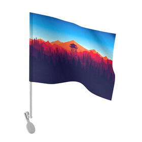 Флаг для автомобиля с принтом Одинокая вышка в Петрозаводске, 100% полиэстер | Размер: 30*21 см | firewatch | gamer | games | valve | вечер | закат | отпуск