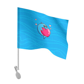Флаг для автомобиля с принтом Дельфин с сердечком в Петрозаводске, 100% полиэстер | Размер: 30*21 см | dolphin | дельфин | дельфинчик | море | морские | на голубом | с дельфином | с сердцем | сердечко